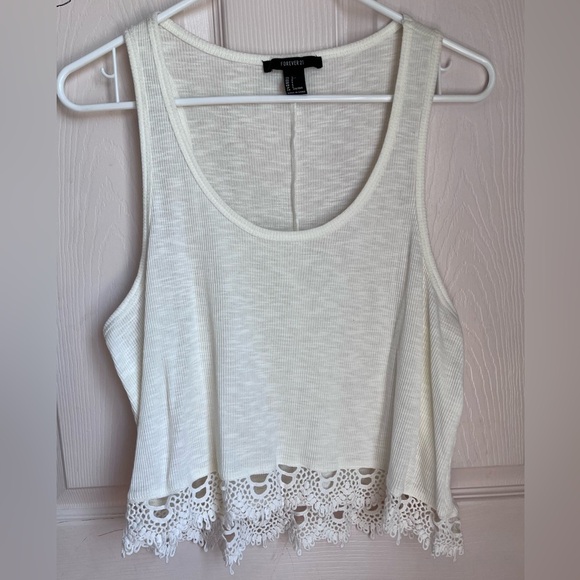 Forever 21 Tops - Forever 21 White Lace Trim Tank Top